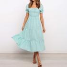 Short-sleeve Check Midi Smock Dress
