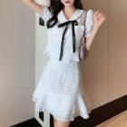 Puff-sleeve Collared Top / A-line Skirt