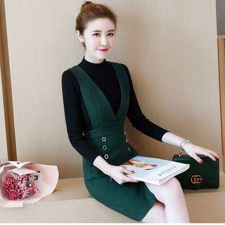 Set: Long-sleeved Top + Woolen Strap Dress
