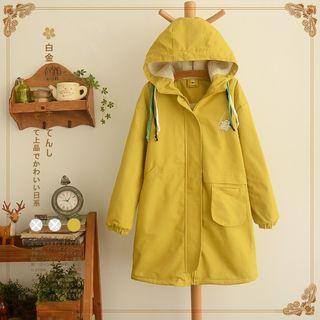 Embroidered Fleece-lined Hooded Coat