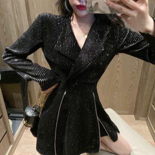 Set: Glitter Mini A-line Coat Dress + Shorts