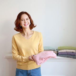 V-neck Cashmere Blend Knit Top In 10 Colors
