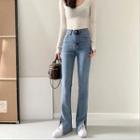 High Waist Straight Leg Slit Jeans