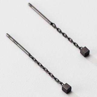 925 Sterling Silver Cube Dangle Earring 1 Pair - S925 Silver Earrings - Black - One Size