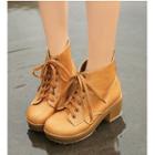 Faux Leather Chunky Heel Hidden Wedge Platform Ankle Boots