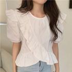 Ruffle Trim Cropped Blouse White - One Size