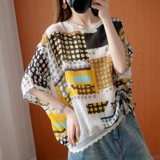 Batwing-sleeve Dotted Panel Blouse