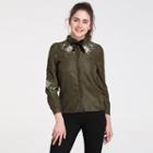 Flower Embroidered Blouse Green - One Size