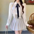 Bow Shirt / Pleated A-line Skirt