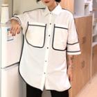 Pocketed Long Sleeve Blouse White - One Size