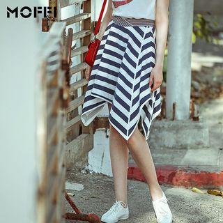 Stripe Asymmetrical Midi Skirt