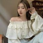 Puff-sleeve Off Shoulder Blouse White - One Size