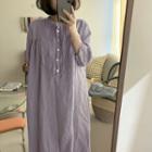 3/4-sleeve Buttoned A-line Midi Dress Light Purple - One Size