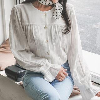 Round-neck Frill-cuff Blouse