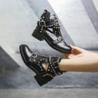 Studded Cut-out Block Heel Ankle Boots