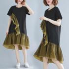Ruffle Color Panel Short-sleeve Dress