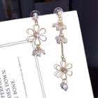 Non-matching Rhinestone Faux Pearl Flower Dangle Earring 1 Pair - Gold - One Size