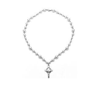 Stainless Steel Cross Pendant Necklace White Faux Pearl - Silver - One Size