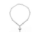 Stainless Steel Cross Pendant Necklace White Faux Pearl - Silver - One Size