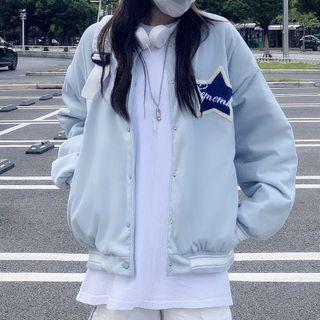 Lettering Star Patch Baseball Jacket