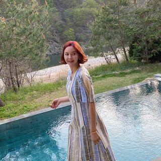 V-neck Pattern Linen Blend Shirtdress