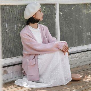 Knit Vest / Dotted Long-sleeve Midi Shift Dress