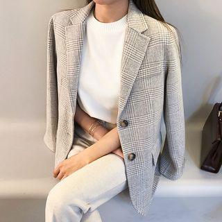 Glen Plaid Wool Blend Blazer Gray - One Size