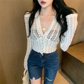 Cutout Lace V-neck Long-sleeve Top