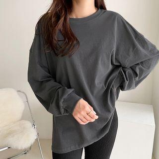 Band-cuff Oversize T-shirt Charcoal Gray - One Size