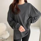 Band-cuff Oversize T-shirt Charcoal Gray - One Size