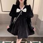 Puff-sleeve Velvet Bow Mini Dress