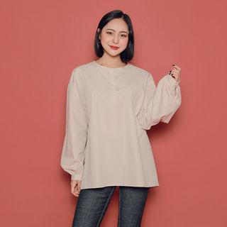 Bishop-sleeve Half-placket Blouse