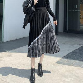 Contrast Color Plaid Midi A-line Pleated Skirt