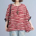 Elbow-sleeve Striped Top Stripes - Red - One Size