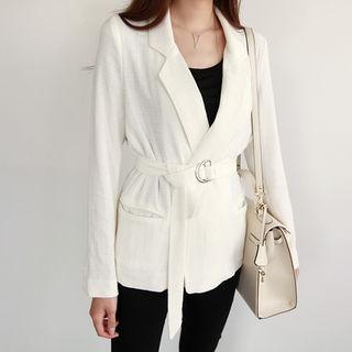 Notched-lapel Belted Linen Blend Jacket