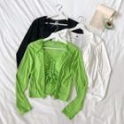 Set Of 2: Ruched Front Padded Camisole + Open Front Long-sleeve Top
