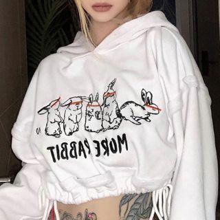 Rabbit Print Cropped Hoodie