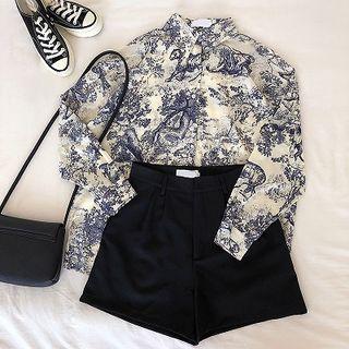 Flower Print Shirt Almond - One Size