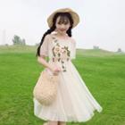 Flower Embroidered Short-sleeve Mesh Dress