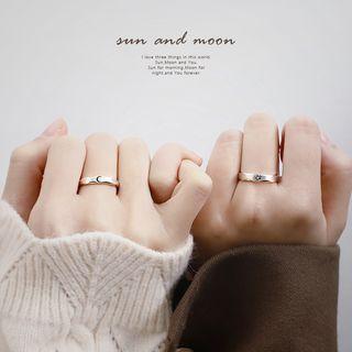 925 Sterling Silver Couple Matching Moon / Sun Open Ring