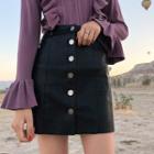Faux Leather Mini Buttoned A-line Skirt