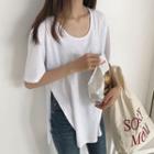 Short-sleeve Slit-side Plain Top