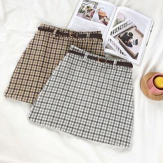 Plain High-waist Acrylic A-line Skirt
