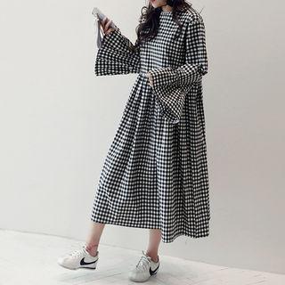 Bell-sleeve Gingham Maxi Dress