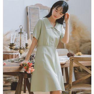 Short-sleeve Stitch Trim A-line Dress
