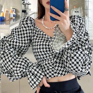 Houdnstooth Cropped Blouse