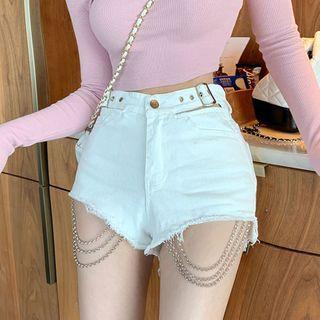 High-waist Chain Denim Hot Pants