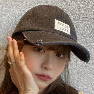 Distressed Lettering Applique Baseball Cap