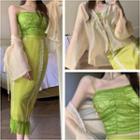 Sheer Light Jacket / Lace Camisole Top / Lace Slim-fit Maxi Skirt