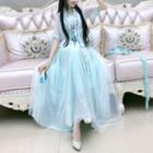 Set: Sleeveless Maxi Hanfu Dress + Light Jacket + Belt